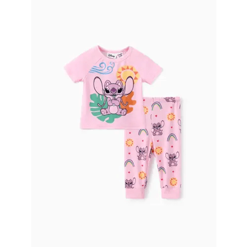 Disney Stitch Baby Boys/Girls 2pcs Naia™ Floral PlantCharacter Print Top T-short with Pant Set