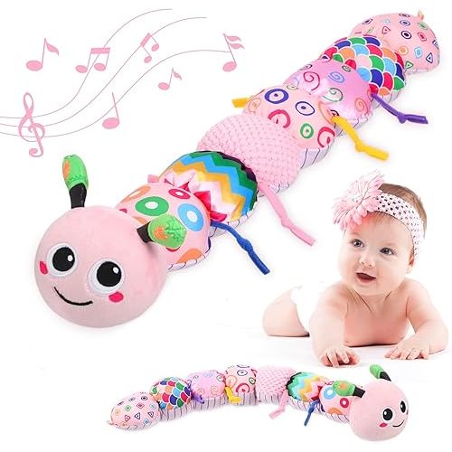 Baby Sensory Toys 0-6 Months - Tummy Time Gifts Stuffed Caterpillar Toys for 0-3 3-6 6-9 6-12 Months Newborn Infant Rattles Crinkle Textures Soft Plush 3 4 5 6 7 8 9 10 Months Boys Girls Present