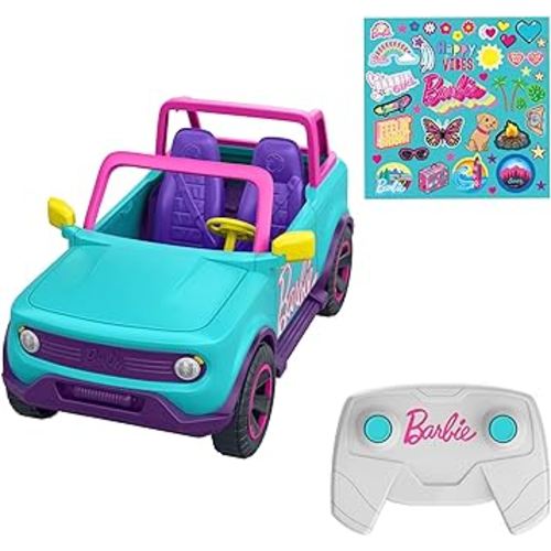 Hot Wheels Barbie RC SUV, Remote-Control Pink Vehicle That Fits 2 Barbie Dolls & Accessories, Includes Kid-Applied Stickers for Customization