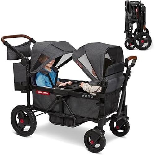Radio Flyer Voya Stroller Wagon, 2 Seater Wagon Stroller for Kids with Low Sides, Baby Stroller Wagon, Double Stroller