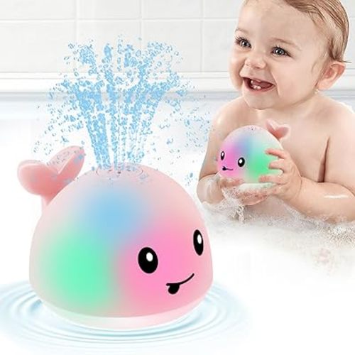 2024 Upgraded Whale Bath Toys for Babies Girls, Light Up Bath Toys for Toddlers 1-3, Baby Girl Bathtub Toys Sprinkler Fountain Spray Water Pool Toys, Kids Birthday Shower Bathtime 6-12-18 Month Gifts