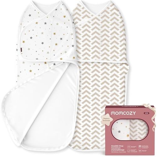 Momcozy Swaddles for Newborns, Quiet Fastener Swaddle Suitable for Infant 0-3 Months, New-Parent-Friendly Sleep Sack, Reduce Startle Reflex, Newborn Boys Girls Registry Essentials, 2-Pack, Wonder