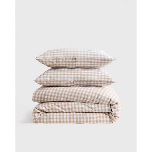 Classic Organic Percale Gingham Duvet Cover Set in Cafe