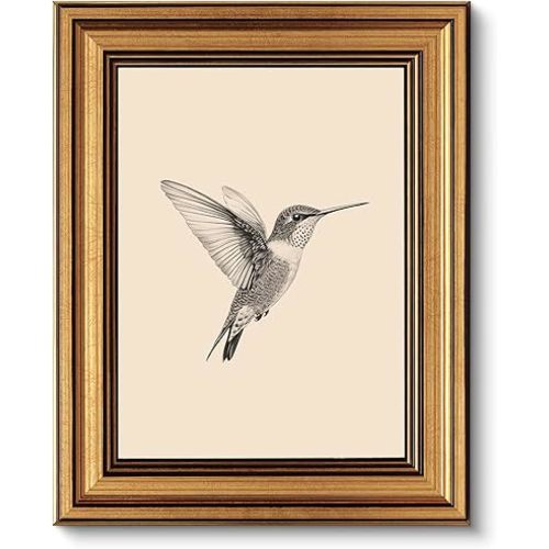 VIYYIEA Vintage Gold Framed Wall Art for Living Room, Birds Canvas Prints Home Decor, Sketch Painting Picture, Bedroom Wall Decor Gifts for Friends or Family -【Hummingbird】-(10L x 8W)