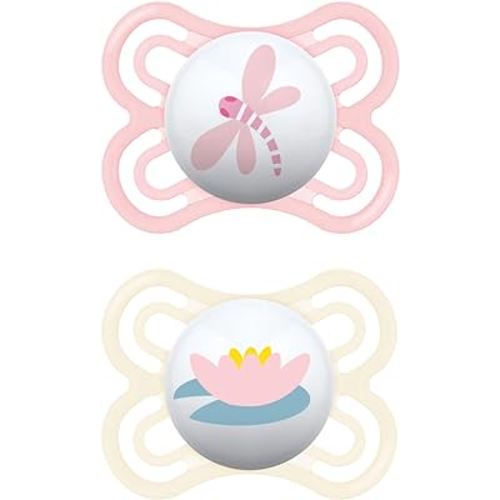 MAM Perfect Baby Pacifier, Patented Nipple, Developed with Pediatric Dentists & Orthodontists,Girl, 0-6 Months (Pack of 2)