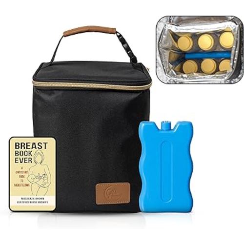 Breastmilk Cooler Bag with Ice Pack - Multifunction Insulated Baby Bottle Bag for Travel and Daycare - Fits 6 Bottles Up to 9 Ounce - Breast Milk Bags Storage for Nursing Moms