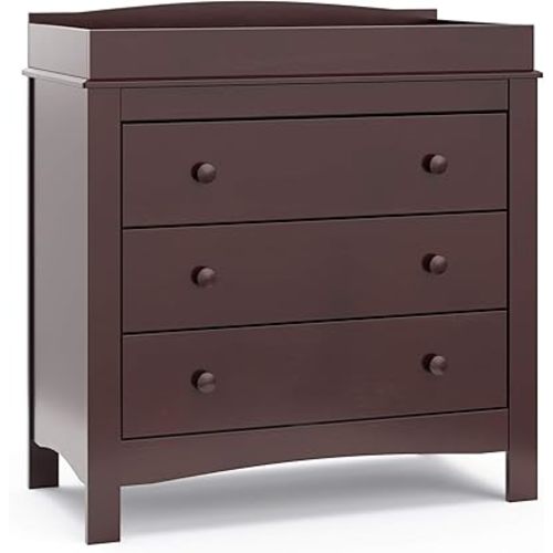 Graco Noah 3 Drawer Chest with Changing Topper (Espresso) – GREENGUARD Gold Certified, Baby Dresser With Changing Table Top, Dresser for Nursery, 3 Drawer Kids Dresser
