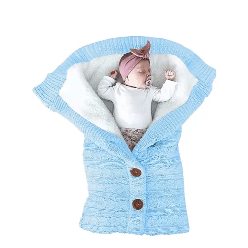 XMWEALTHY Unisex Infant Swaddle Blankets Soft Thick Fleece Knit Baby Girls Boys Stroller Wraps (Light Blue)