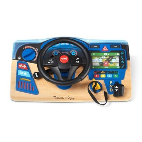Melissa & Doug Vroom & Zoom Interactive Wooden Dashboard Steering Wheel Pretend Play Driving Toy