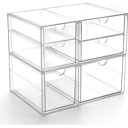 Prsildan Acrylic Drawer Makeup Organizer with 6 Drawers, Set of 2 Office Desk Organizers Accessories, Clear Stackable Storage Drawers for Vanity, Countertop, Craft, Jewelry, Art Supply Organization