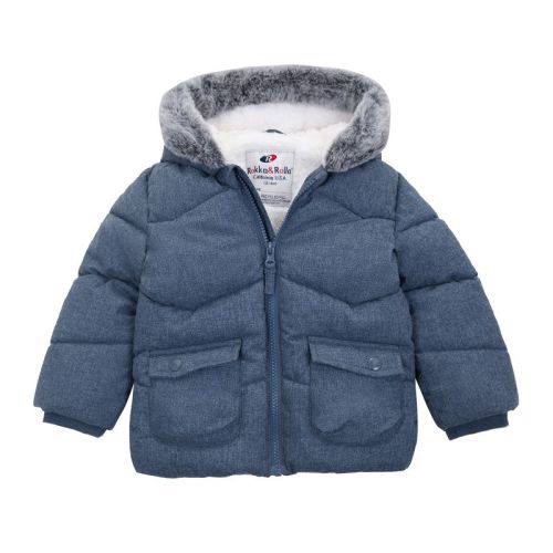 Rokka&rolla Infant Boys' Puffer Coat Baby Hooded Winter Jacket-warm Navy, Size 6-9 Months