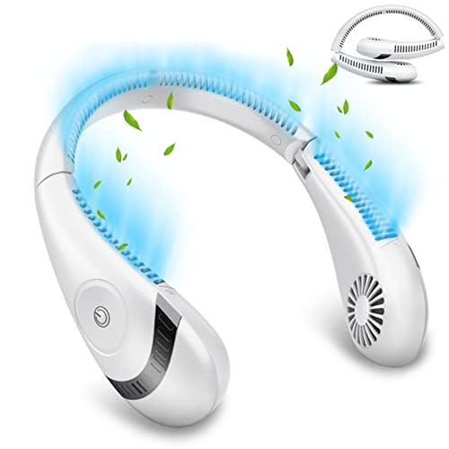 NAOIY Foldable Neck Fan, 5000mAh Portable Neck Fan Wearable Hands Free Leafless Fan Silent Bladeless 360 Cooling Hanging (White)