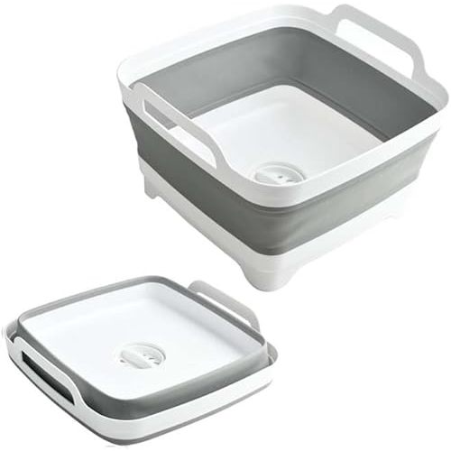 Foldable Baby Bottle Washbasin with Drain Plug, Rv Camping Sink, Foldable Dishwashing Basin (White Gray)