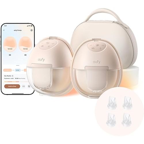 eufy Heated Wearable Breast Pump S1 Pro with Original Duckbill Valvue (4-Pack), Slim Hands-Free Breast Pump with Industry-Leading HeatFlow™ Tech, Wireless Charging Case, App-Controlled OptiRhythm™