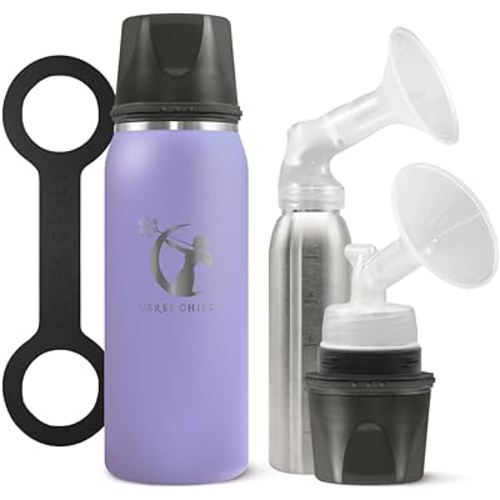 Breastmilk Chiller Reusable Storage Container by CERES CHILL | Keeps Milk Safe for up to 20 Hours | Connects w/Major Pumps (1 Chiller, Ultra Violet)