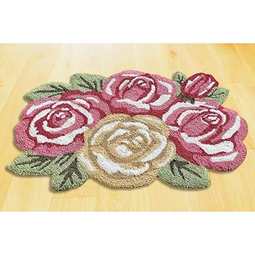 Shaped Rose Hand-Hooked Accent Rug Throw Rug Area Rug Door Mat 30.5 X 18 Inches for Home décor