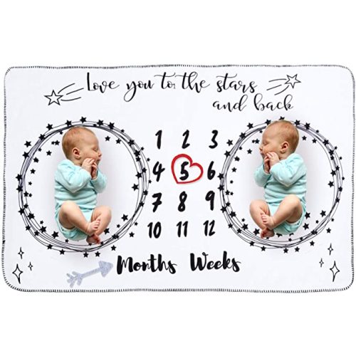 InnoBeta Baby Monthly Milestone Blanket, Flannel Plush Newborn Infant Photo Blanket, for Pictures Photography for Newborn Boys & Girls New Mom Gifts Twins(White, 39"x 59") - Twins-01