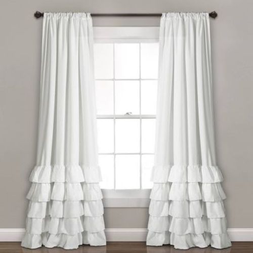 Set of 2 (84"x40") Allison Ruffle Rod Pocket Light Filtering Window Curtain Panels White - Lush Décor: Polyester, Machine Washable