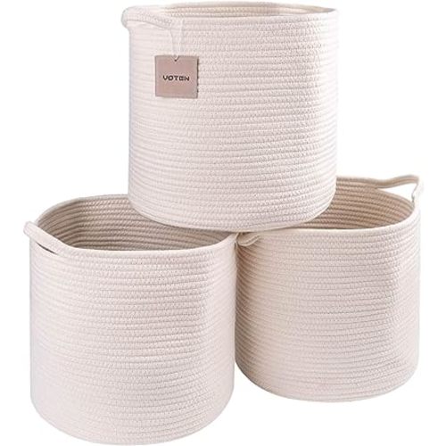 voten Storage Cubes 13x13’’ for Cube Shelves Organzier,Cotton Rope Storage Bin,Multipurpose Woven Storage Basket for Storage/Organizing,Cube Storage Bin 13x13’’ for Closet,Toys,3Packs Round Off White