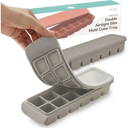 12 Section-0.5oz, Gray 100% Food Grade Silicone Ice Cube Tray Food Container with Airtight Locking Lid, Fruit Vegetable Purees, Breastmilk Storage for Baby & Toddler Food | BPA Free Korea Made