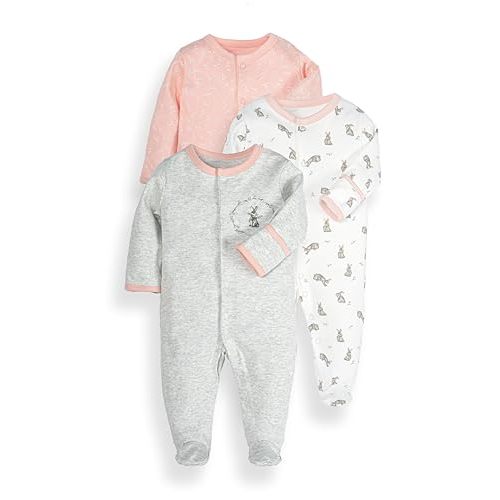 SKYTWO Baby Footie Bodysuits with Mittens - 3 Pack Infant Girls Boys Footie Rompers