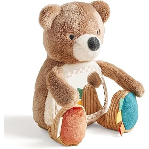 Itzy Ritzy Sensory Tummy Time Toy Mirror - Features Crinkle & Jingle Sounds, Multiple Textures and Mirror for Self-Discovery, Infant Toy for Ages 0 Months and Up, Bear