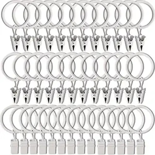 40 Pack White Curtain Rings with Clips, Curtain Hooks Hangers Clip Rings for Hanging Drapes Bows Hat, Drapery Rings 1.26 in I D, Fits up to 1 in Diameter Curtain Rod.