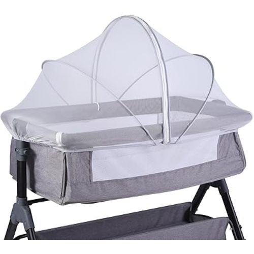 Portable Bassinet Cover with Mosquito Net & 2-Way Zipper, Bassinet Bedside Sleeper Crib Tent for Toddler Baby, Mosquito Net for Baby Crib to Keep Cats/Bugs Out (White)