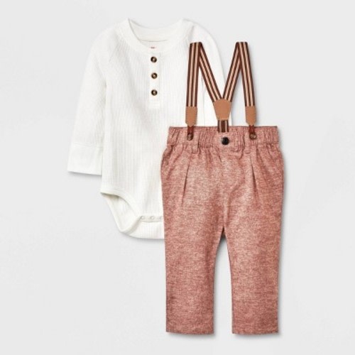 Baby Boys' Jaspe Flannel Suspender Set - Cat & Jack™ Cream