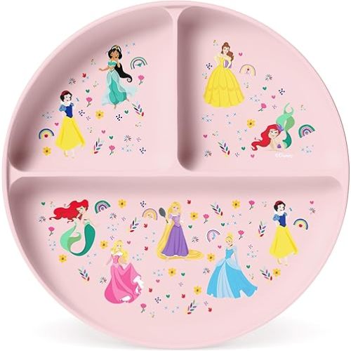 Simple Modern Disney Silicone Plate for Baby and Toddler | Divided and Microwave Safe Plates for Kids | Parker Collection | Princess Rainbows