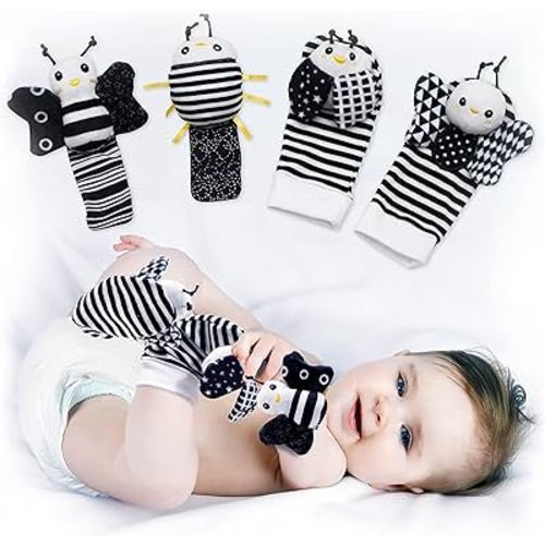 BABY K Baby Rattle Socks & Wrist Toys (Set E) - Newborn Toys for Baby Boy or Girl - Brain Development Infant Toys - Hand and Foot Rattles Suitable for 0-6, 6-12 Months Babies - Newborn Christmas Gifts