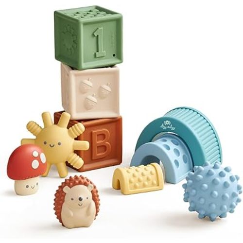 Itzy Ritzy Sensory Blocks Set - Baby Building Blocks 10-Piece Set - Baby Blocks Feature Soft Blocks & Textured Characters - Sensory Toy for Babies & Toddlers Aged 0 Months and Up