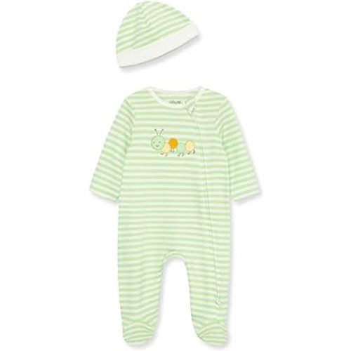 Little Me Gender Neutral Clothes for Baby 2-Piece 100% Cotton Scratch-Free Tag Footie Sleeper and Cap Sets, Preemie to 9M