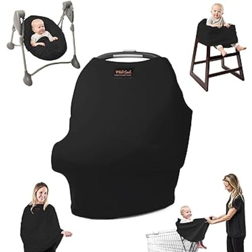 Milk Snob Original 5-in-1 Luxe Cover - Nursing Cover for Breastfeeding - Baby Car Seat Cover, Carseat Canopy & Stroller - Essential All-in-One Cover - Gift for Mom, Baby (Black)