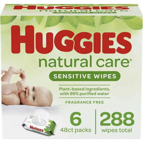 Huggies Natural Care Sensitive Baby Wipes, Unscented, 6 Flip-Top Packs, 48 Count (Pack of 6)
