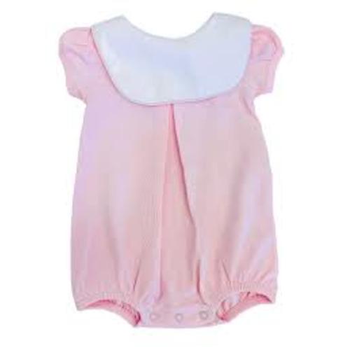 Pink Pima Bib Bubble with White Piping