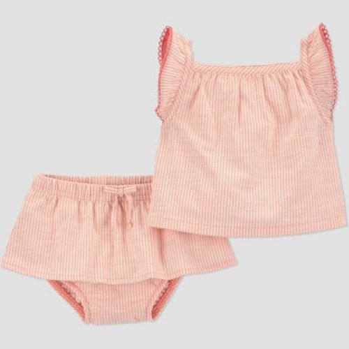 Carter's Just One You® Baby Girls' 2pc Striped Tank Top and Peplum Bloomer Set - Orange 3M