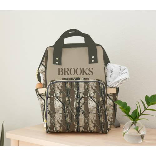 Camo Diaper Bag, Bottomland Camo Baby Bag, Hunting Backpack Baby Boy Diaper Bag with Personalization, Baby Boy Shower Gift