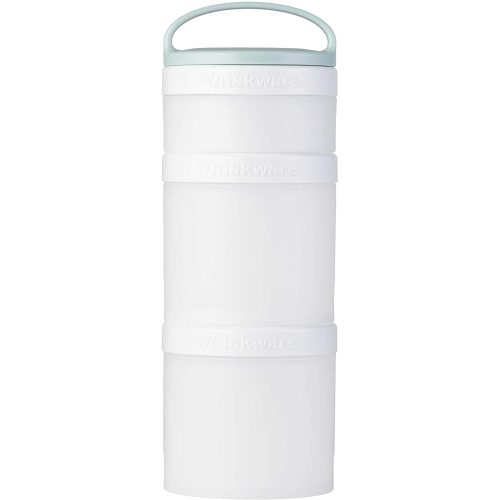 Whiskware Stackable Snack Containers for Kids and Toddlers, 3 Stackable Snack Cups for School and Travel, White and Grey - 1/3 cup+1 cup+1 cup