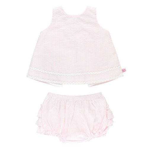 Rufflebutts Pink Seersucker Ric Rac Swing Top And Bloomer Set, Pink, 6-12 Months