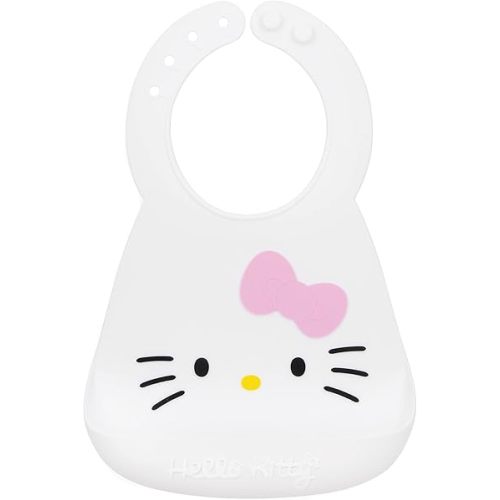 Bumkins Bibs, Silicone Pocket for Babies, Baby Bib for Girl or Boy, for 6-24 Months Up to Toddler, Essential Must Have for Eating, Feeding, Baby Led Weaning Supplies, Mess Saving, Sanrio Hello Kitty