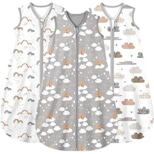 Yoofoss Baby Sleep Sack 12-18 Months Wearable Blanket for Babies 100% Cotton 2-Way Zipper TOG 0.5 Toddler Sleeping Sack 3 Pack, Comfy Lightweight Sleep Sacks