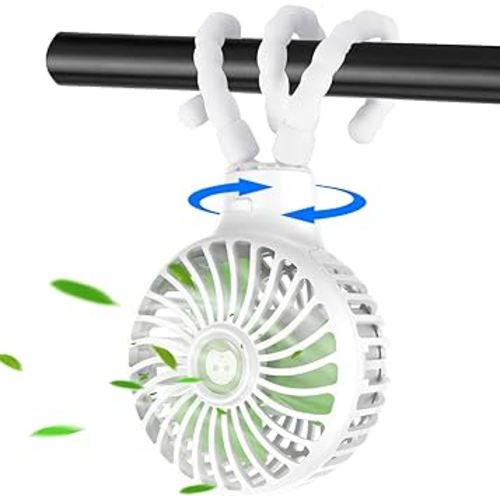 Stroller Fan Mini Portable Fan USB Personal Fan Long Working Handheld Fan Camping Fan Batterry Operated Fan Clip on Fan for Stroller Travel(White)