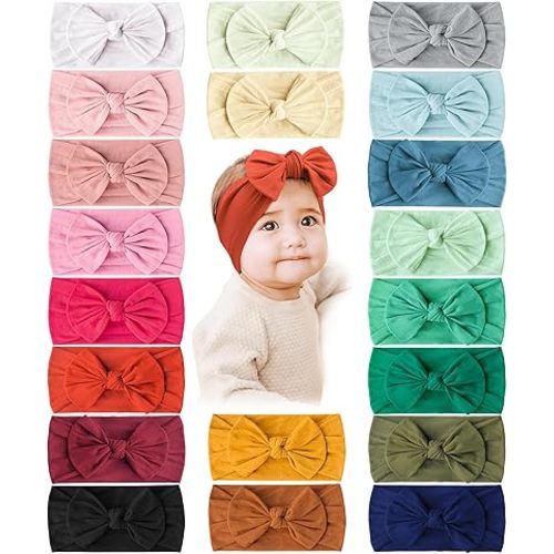 Prohouse 20PCS Baby Nylon Headbands Hairbands Hair Bow Elastics for Baby Girls Newborn Infant Toddlers Kids