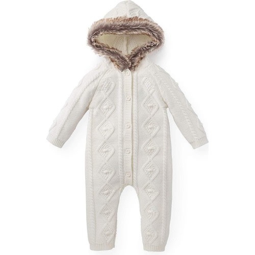 Hope & Henry Baby Faux Fur Hooded One Piece, Infant, Soft White