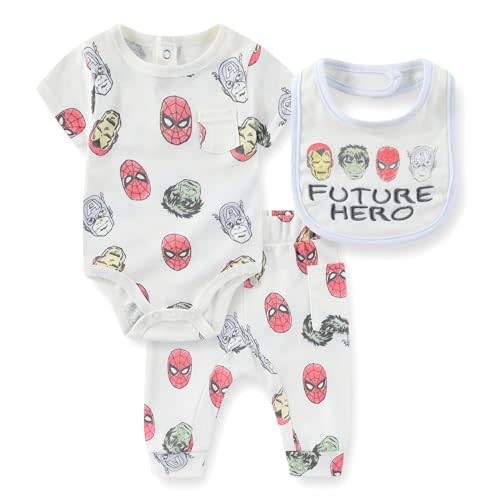 Marvel Avengers Baby Boys Bodysuit and Pants Set with Bib for Newborn and Infants