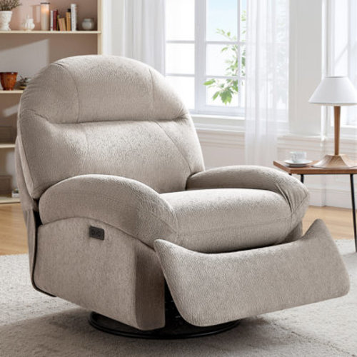 Ebern Designs Terry Fabric Power Recliner, Swivel Rocking Chair with Charging Ports | Wayfair