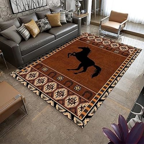 Western Rugs for Living Room,3x4ft,Large Farmhouse Aztec Area Rug,Southwestern Living Room Rug,Native American Indian Individual Rug,Indoor Texas Decor Horseshoe Western Cowboy Rug