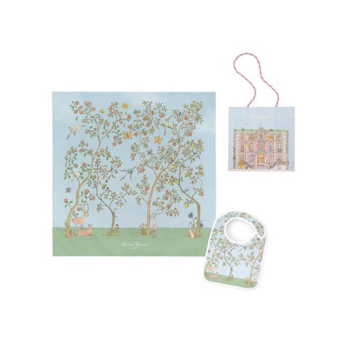 Carré &#038; Satin Bib Set &#8211; In Bloom Blue - Atelier Choux