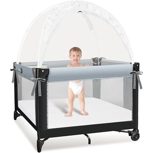 Crib Tent to Keep Baby from Climbing Out - Mesh Climbing Prevention, Pop Up Tent with Two-Way Self-Locking Metal Zipper (White, Lager)